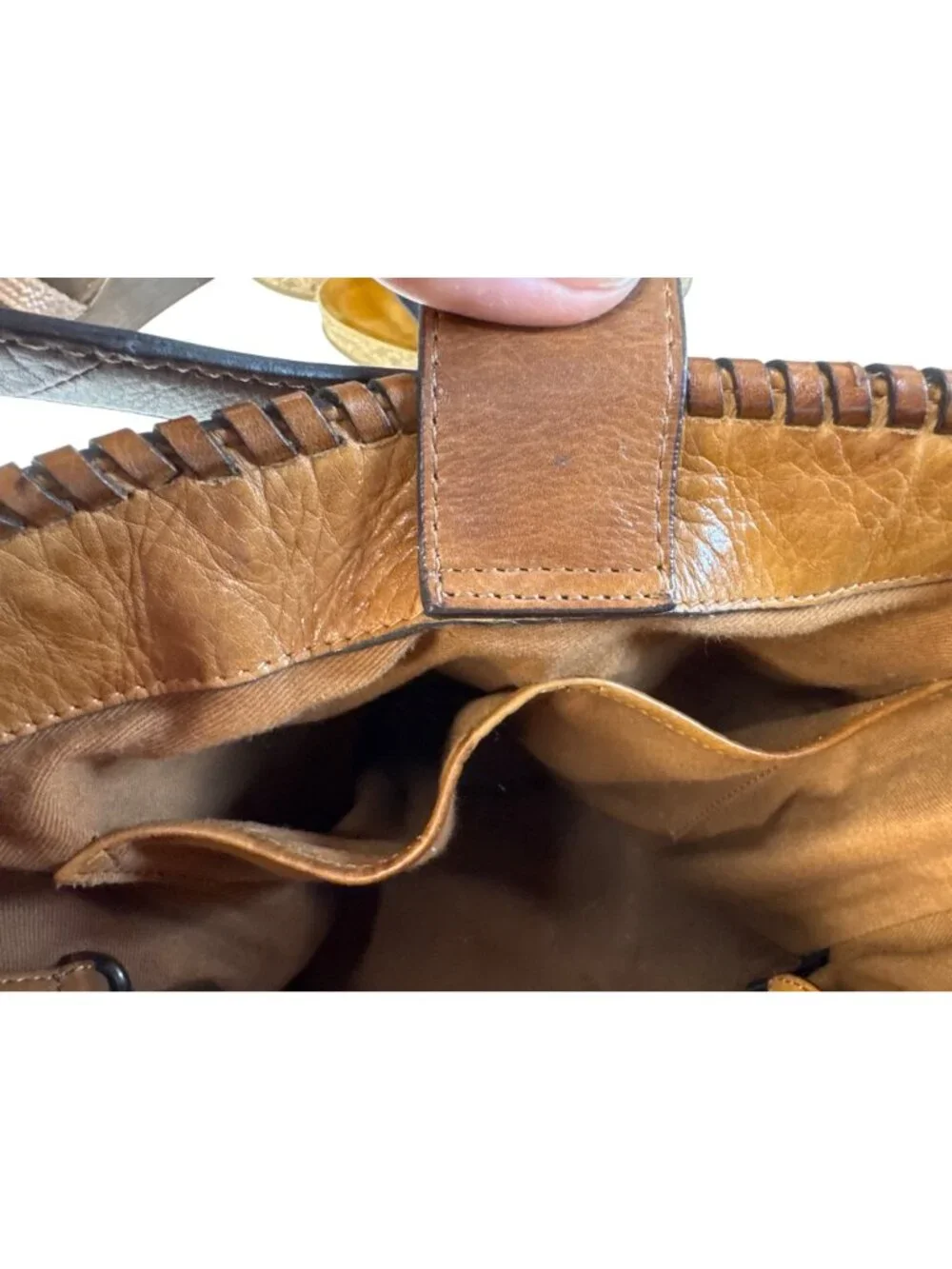 Woven Genuine Leather Brown Shoulder Bag W/Adjustable Strap & Inner Pockets